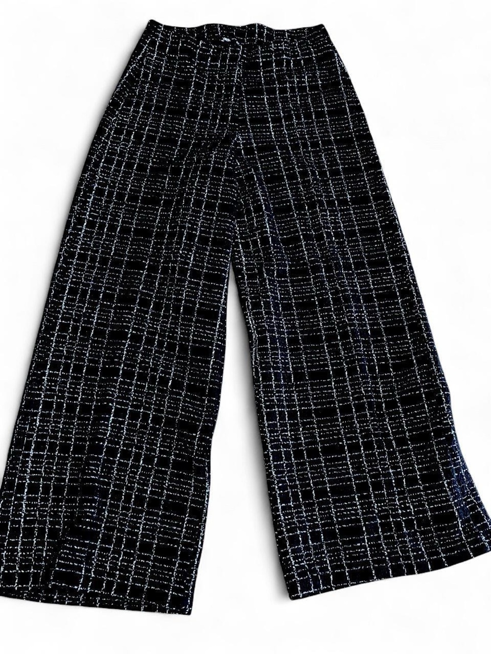 Zara Black Wide-Leg Plaid Knit Pants